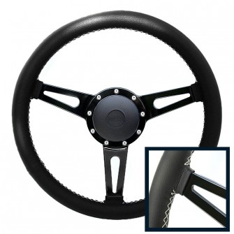 Exmoor Williams White Stitch Steering Wheel - Black