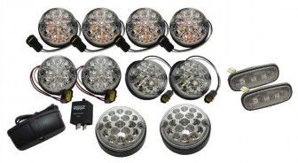 Defender LED Deluxe Lamp Kit Clear - Side Lights - Repeaters Inc Side - Reverse - Fog - Number Plate